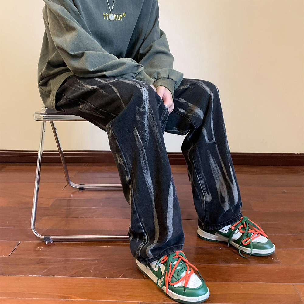 美式潮牌ins高街宽松直筒水洗牛仔裤男阔腿拖地扎染长裤K202-P50,男装牛仔裤,电商A486