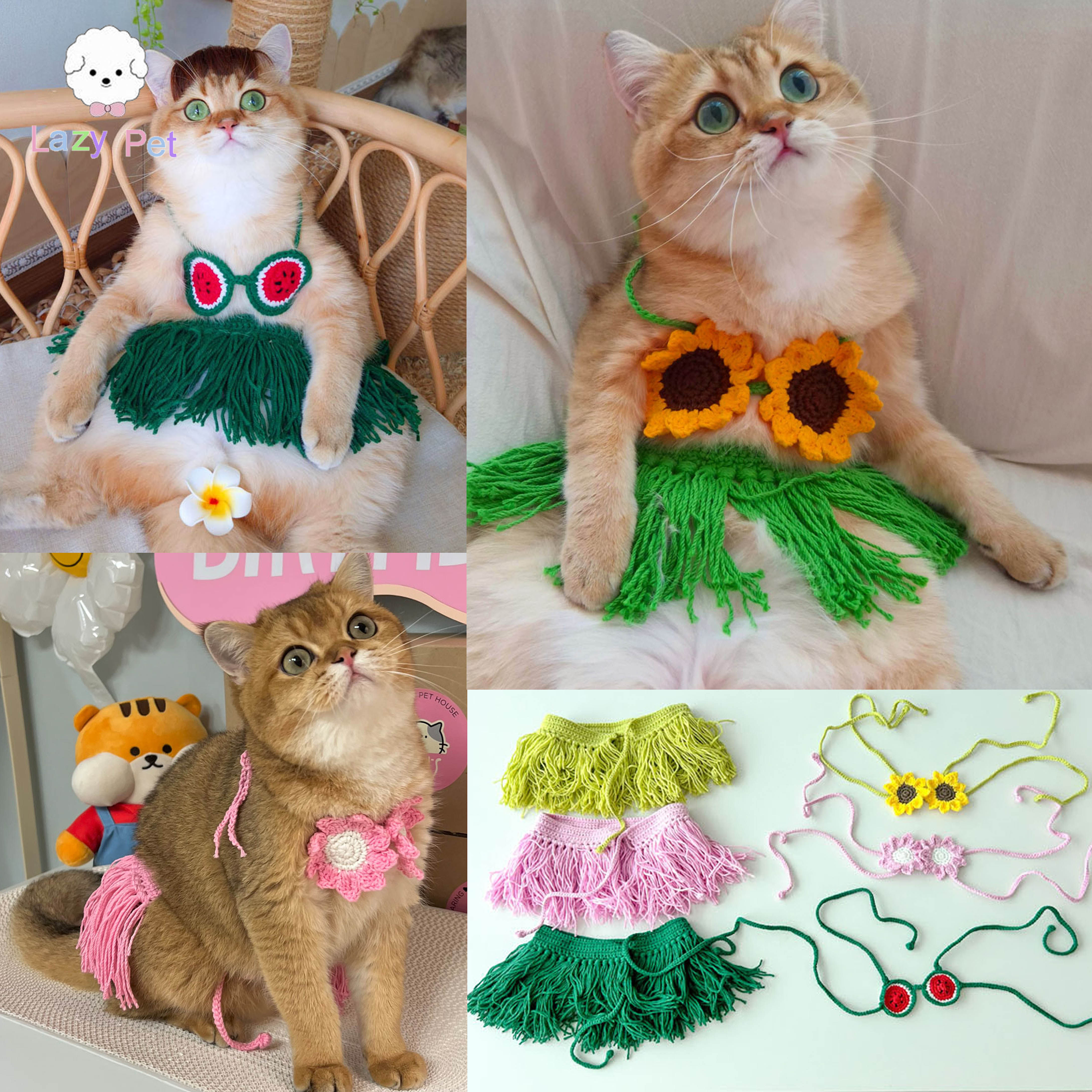 「Lazy Pet」韩国代购宠物猫狗向日葵西瓜杜鹃花针织比基尼裙套装