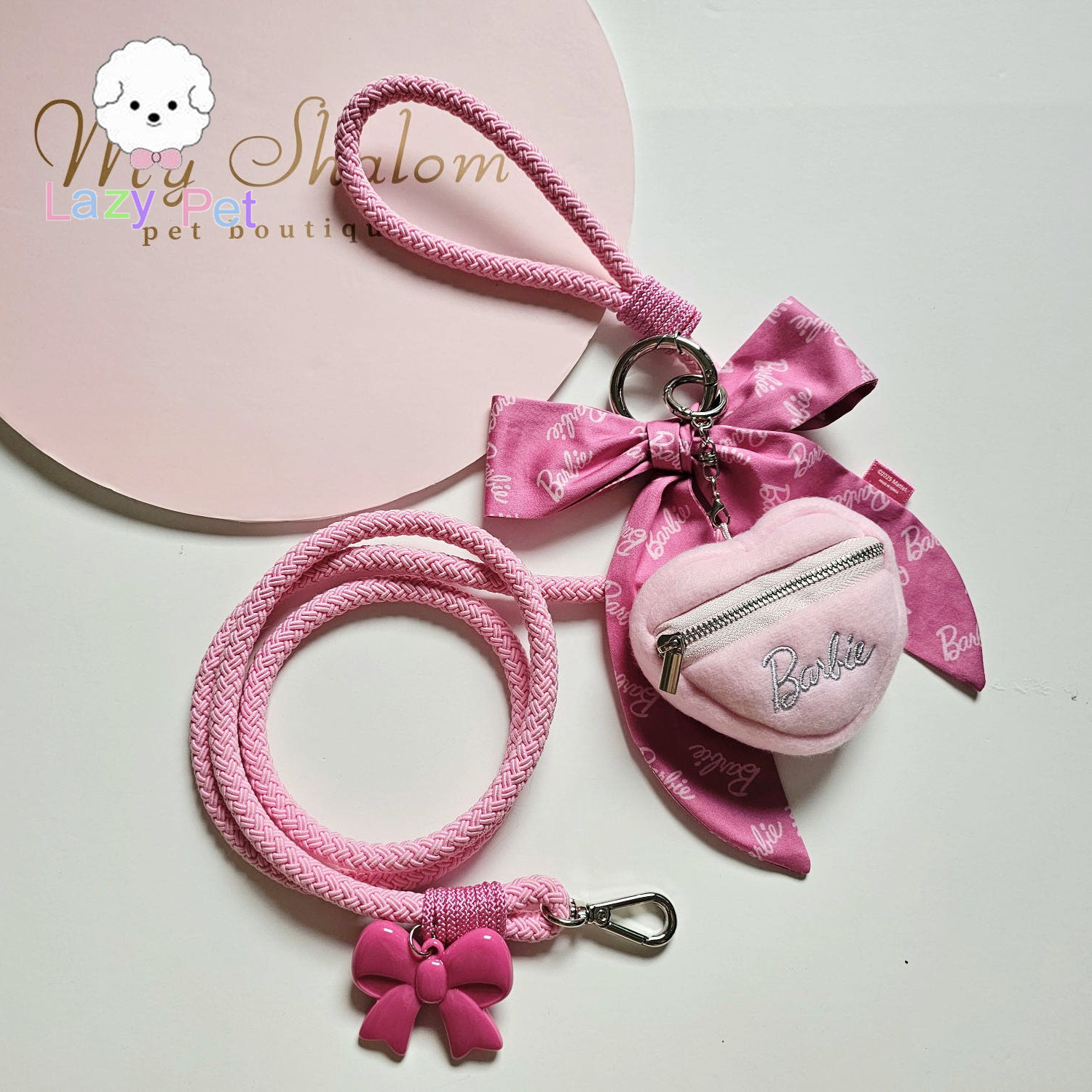 「Lazy Pet」韩国代购宠物狗狗出行粉色心形钥匙链蝴蝶结牵引绳,宠物/宠物食品及用品,狗牵引绳,淘宝优惠券,粉丝福利购,淘宝优惠卷
