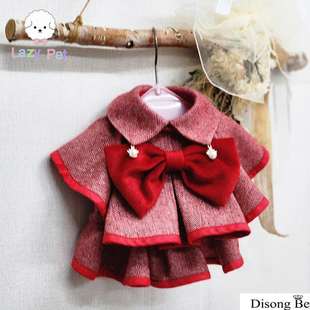 「Lazy 羊毛混纺优雅红色蝴蝶结披风 Pet」韩国disongbeni宠物冬季
