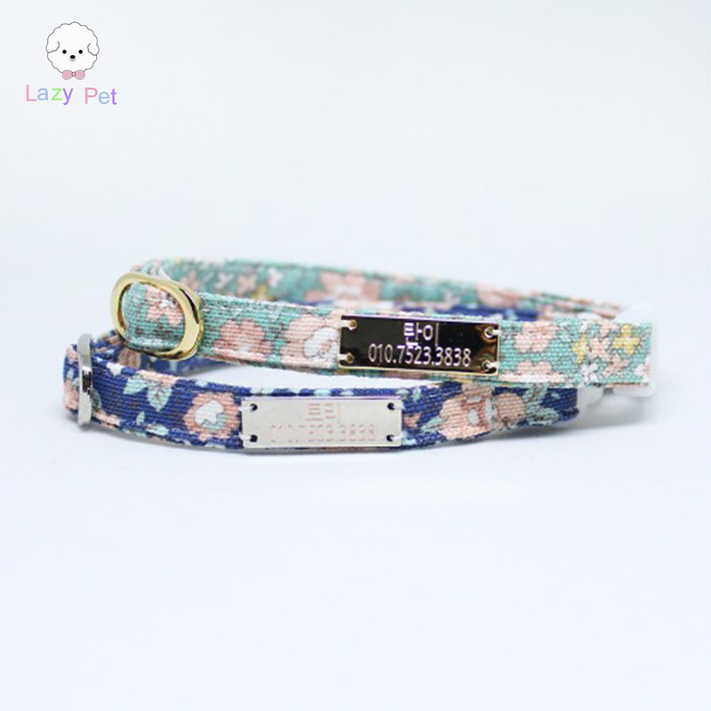 「Lazy Pet」韩国代购宠物猫狗清新水彩花卉超轻姓名定制舒适项圈