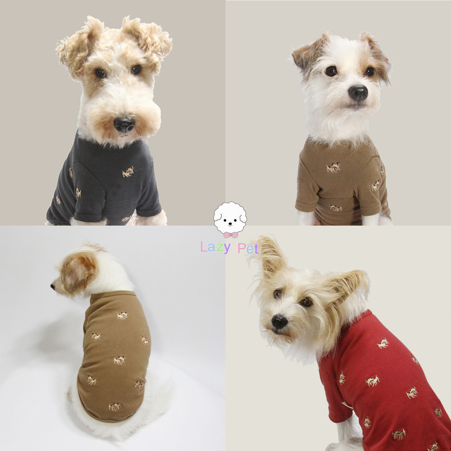 「Lazy Pet」韩国代购宠物衣服猫狗春季可爱狗狗刺绣弹力短袖T恤