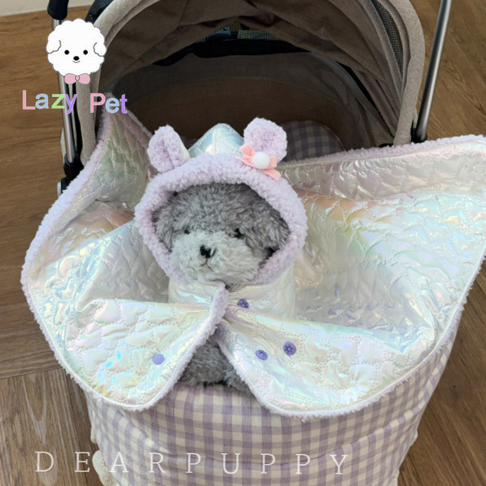 「Lazy Pet」韩国DEARPUPPY宠物猫狗保暖毛绒毯多用耳朵连帽斗篷