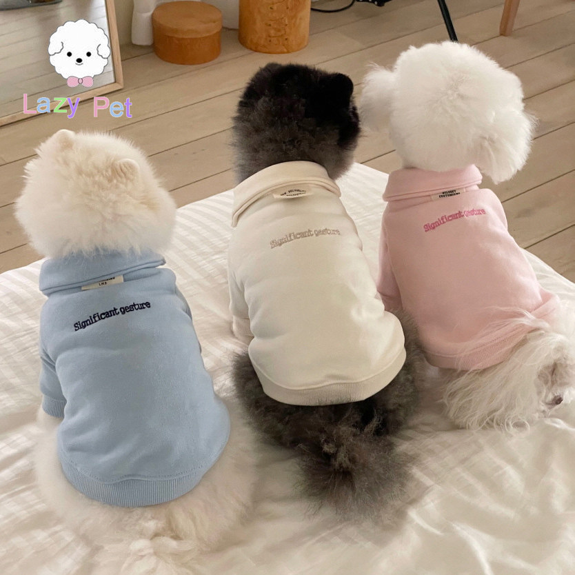 「Lazy Pet」韩国代购宠物猫狗秋冬厚实字母刺绣半拉链高领卫衣