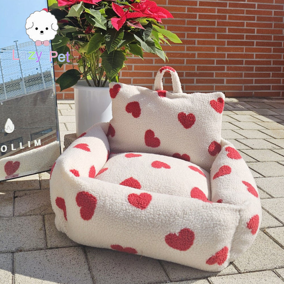 「Lazy Pet」韩国代购宠物冬季红色爱心温暖羊羔绒透气安全车载窝,宠物/宠物食品及用品,猫狗车载垫,淘宝优惠券,粉丝福利购,淘宝优惠卷