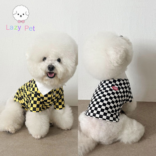 「Lazy Pet」韩国代购 CRR宠物猫狗棋盘格撞色翻领纯棉短袖 polo衫