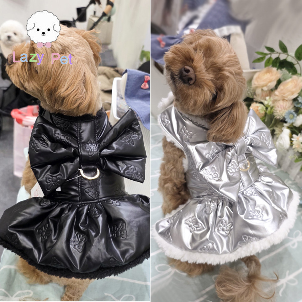「Lazy Pet」韩国代购宠物秋冬毛绒银色黑色蝴蝶结可牵引连衣裙,宠物/宠物食品及用品,狗宠物服装/雨衣,淘宝优惠券,粉丝福利购,淘宝优惠卷