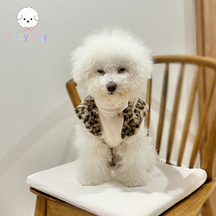 饰米色抓绒舒适高领上衣 宠物猫狗豹纹爱心装 「Lazy Pet」韩国代购