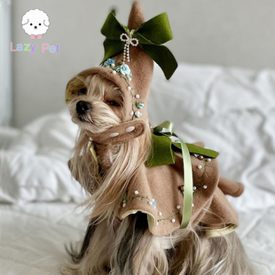 「Lazy 羊毛羊绒花朵蝴蝶结披风大衣 Pet」韩国disongbeni宠物冬季