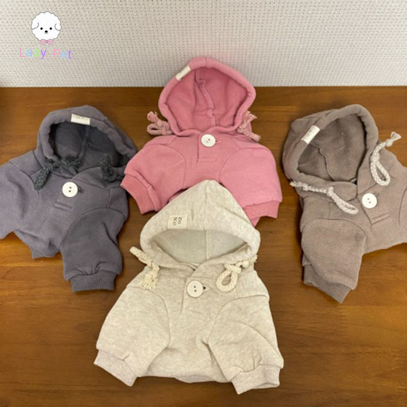 「LazyPet」韩国代购宠物猫狗秋冬简约纯色纽扣抽绳连帽卫衣上衣