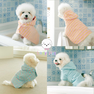 「Lazy heartto宠物猫狗条纹双面毛巾连帽浴袍睡袍 Pet」韩国代购