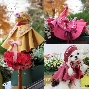 「Lazy Pet」韩国disongbeni宠物羊毛羊绒混纺花朵蝴蝶结披风大衣