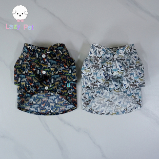 宠物猫狗手工轻盈纯棉彩色动物印花翻领衬衫 「Lazy Pet」韩国代购