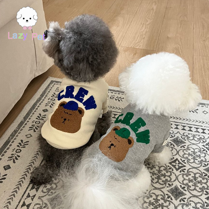 「Lazy Pet」韩国代购宠物猫狗可爱毛绒小熊字母圆领运动衫卫衣