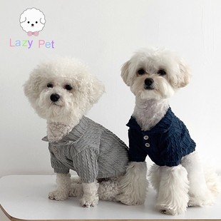 「Lazy Pet」韩国代购 宠物麻花扭纹翻领纽扣短袖 露脐POLO衫