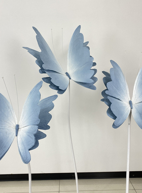 春季纸艺大蝴蝶浅蓝色婚庆道具商场美陈活动装饰橱窗布置摄影拍照