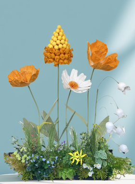 大型纸艺花商场橱窗中秋美陈装饰婚庆仿真花橘色虞美人橙色玫瑰花