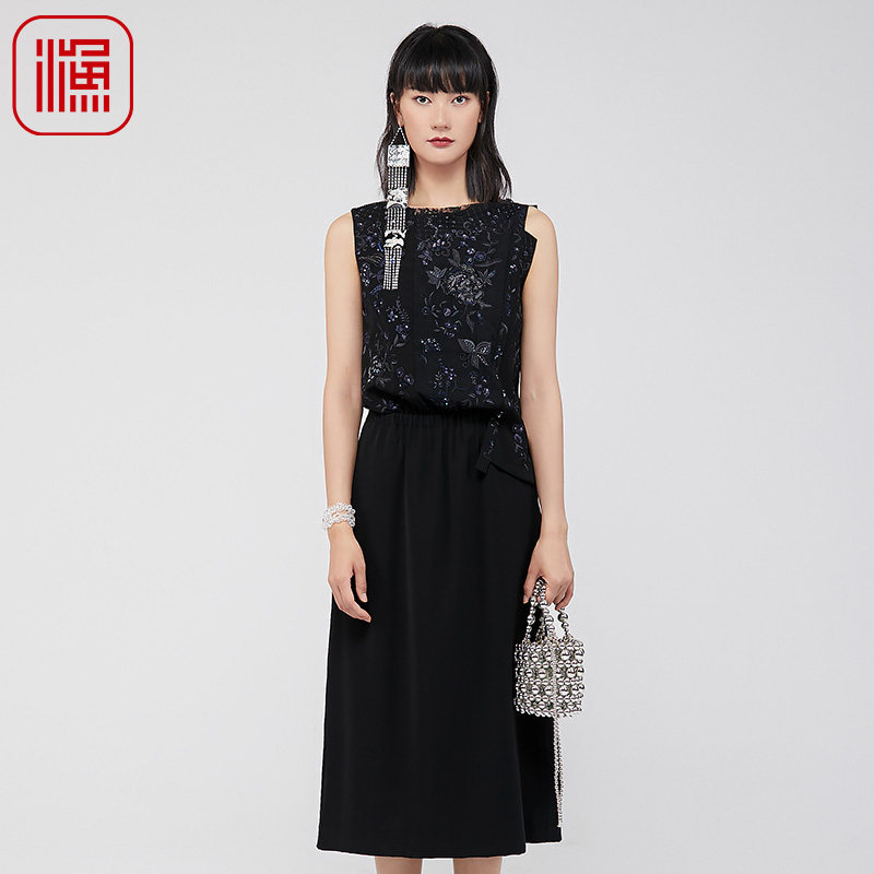 渔牌桑蚕丝女装连衣裙2024新款女夏季弹力收腰时尚礼服图片