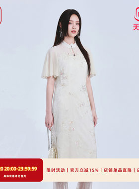 渔牌旗袍连衣裙新中式显瘦长裙