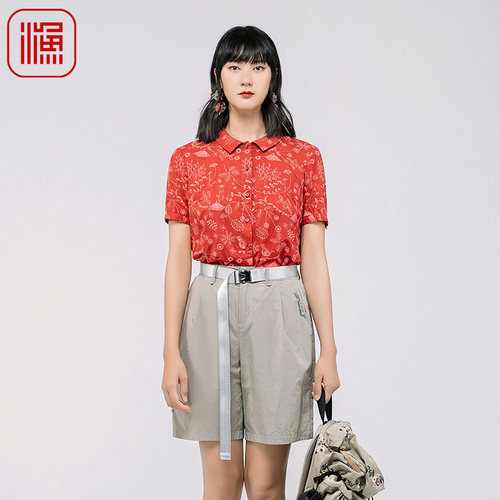 渔女装2024新款衬衫女中国风纯棉全棉绣花夏短袖开扣上衣FGGB2232