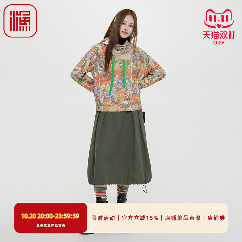 渔牌女卫衣2025新款连帽印花