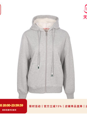 渔牌国潮花卉刺绣连帽拉链卫衣女