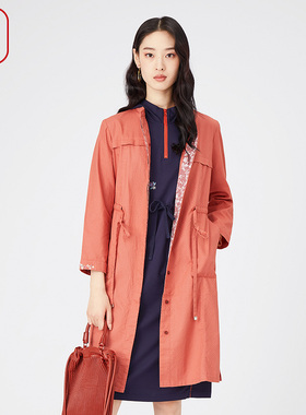 FISHING女装风衣女款2024新款春纯棉全棉格子立领长外套FGGA3027