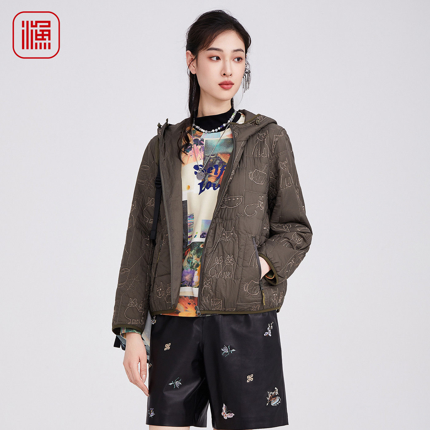 渔牌2025冬季新款满身刺绣棉服
