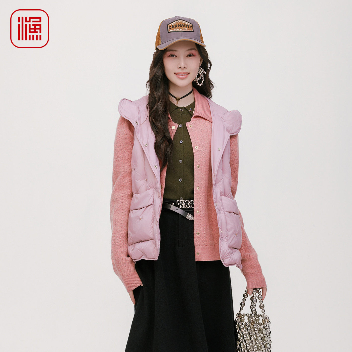 渔牌女刺绣羽绒服冬季新款