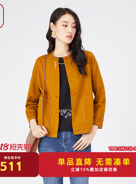 渔牌女装2024早春新款外套开扣圆领休闲针织短款外套FGGA3203