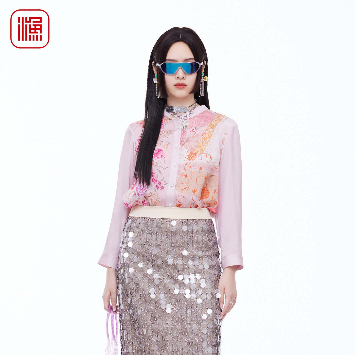 渔牌新中式真丝立领印花衬衫女装2026春新款国风衬衣上衣FGIA2236