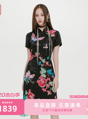 渔牌女装2025新款秋装高端连衣裙中式复古重工刺绣旗袍FGHC0020