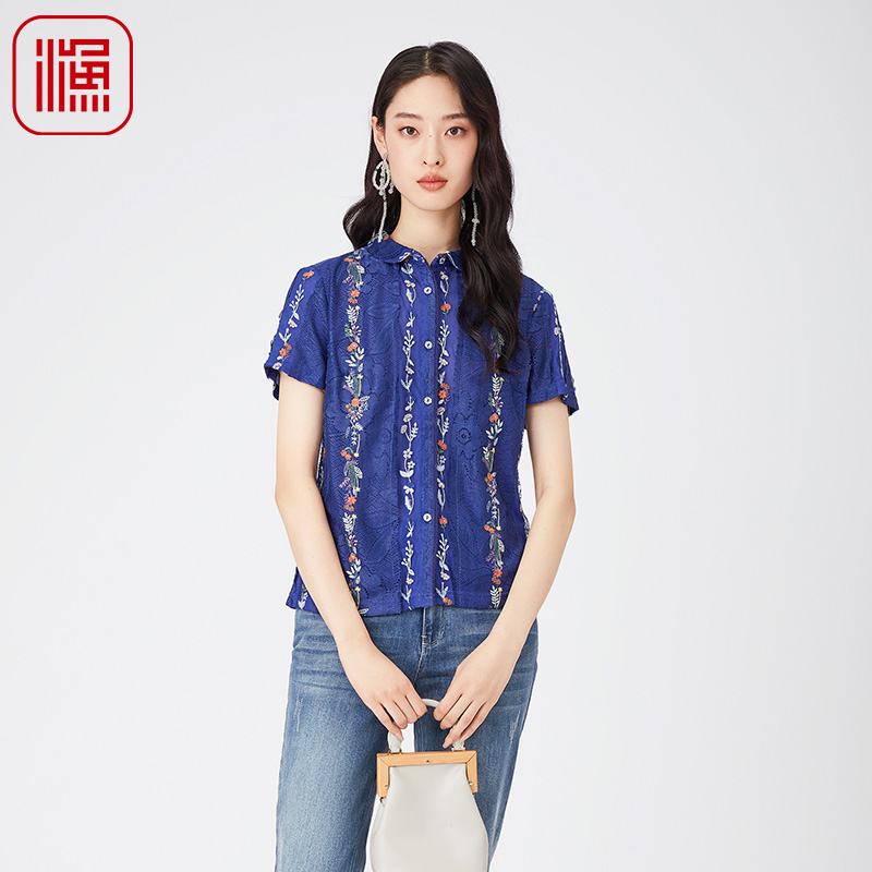 渔牌女装衬衫2024新款女夏季蕾丝绣花雪纺宽松休闲上衣服FGGB2243