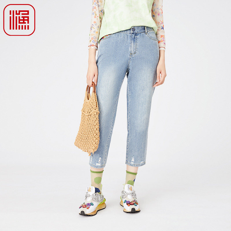渔牌女装牛仔裤2024年新款女夏季薄款纯棉全棉水洗休闲裤FGGB6025