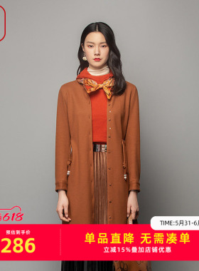 渔女装毛呢外套女2023新款刺绣花长款休闲羊毛呢大衣百搭FGFC3201