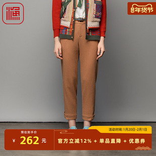 渔牌女装女裤秋冬款2023新款棉羊毛休闲九分长裤文艺百搭FGFD6215