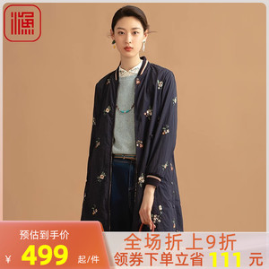 渔牌服饰风衣女2021年新款女装春秋百搭中长款绣花外套女FFNC3028