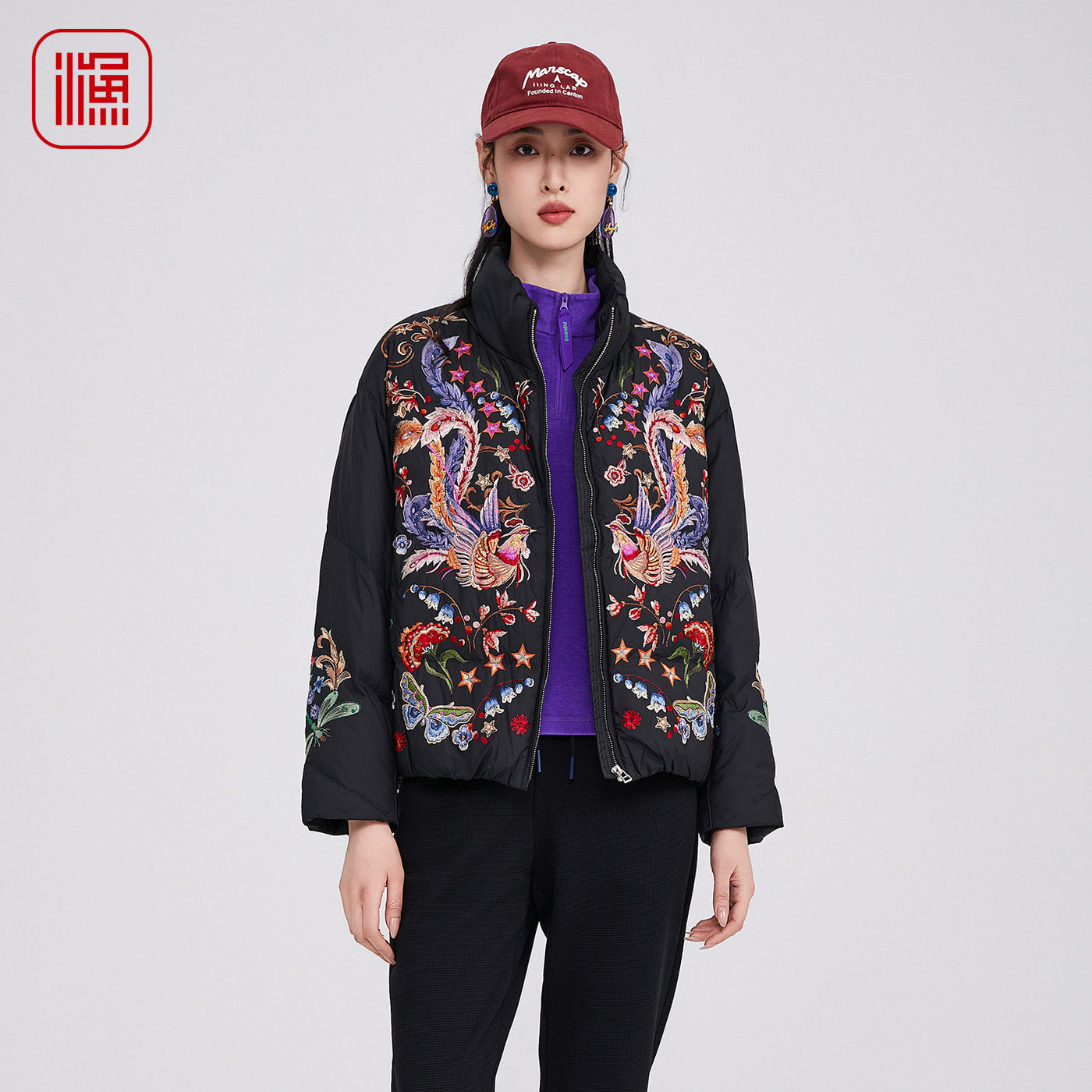 渔牌中式重工绣花鹅绒羽绒服