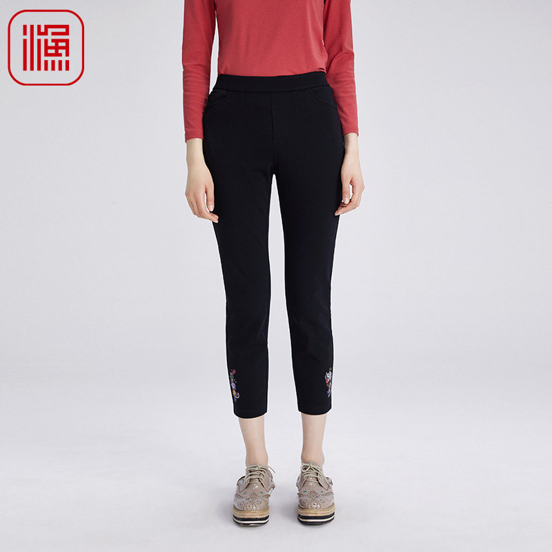 渔牌女装裤子女2024新款秋冬加绒松紧腰弹力紧身休闲长裤FGGD8203