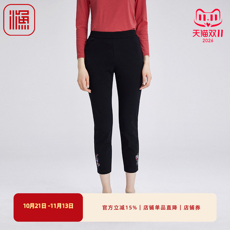 渔牌女装裤子女2024新款秋冬加绒松紧腰弹力紧身休闲长裤FGGD8203