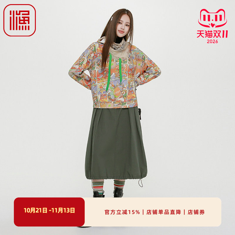 渔牌女卫衣2025新款连帽印花
