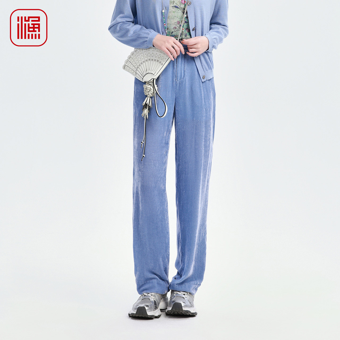渔牌女高腰后松紧烟管九分裤