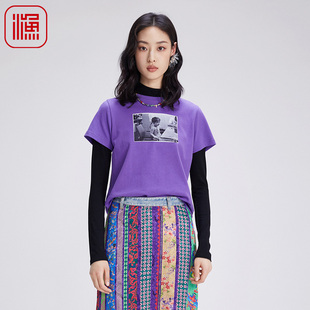 针织上衣百搭FGGC2010 女全棉纯棉胶印短袖 FISHING女装 t恤2024新款