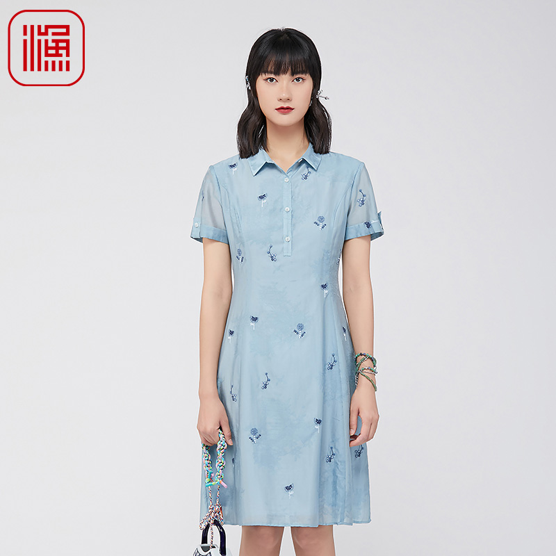 渔牌女装时尚高档绣花连衣裙女夏季2024新款气质收腰显瘦FGGB0061