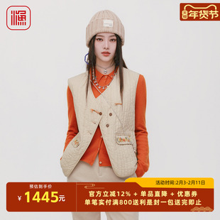 渔牌2025冬款鹅绒填充马甲盘扣刺绣背心轻暖叠穿无袖坎肩FGHD5413