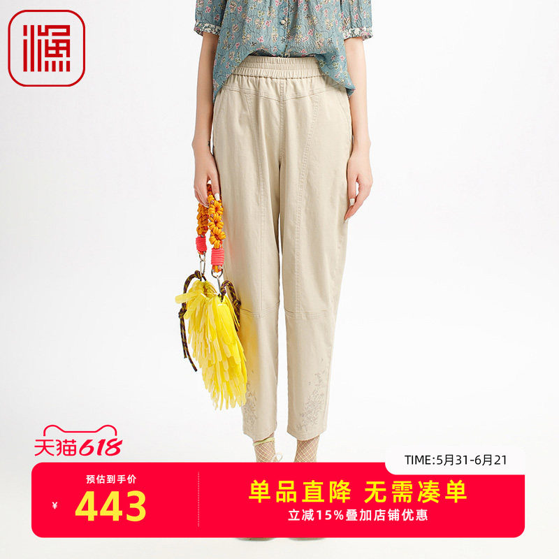 渔女装裤子女2025新款薄款春夏微弹力松紧腰休闲长裤FGHB6210