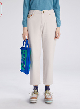 渔牌女装裤子女2024新款秋冬纯棉弹力直桶绒感休闲九分裤FGGD6227