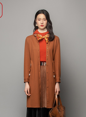 渔女装毛呢外套女2023新款刺绣花长款休闲羊毛呢大衣百搭FGFC3201