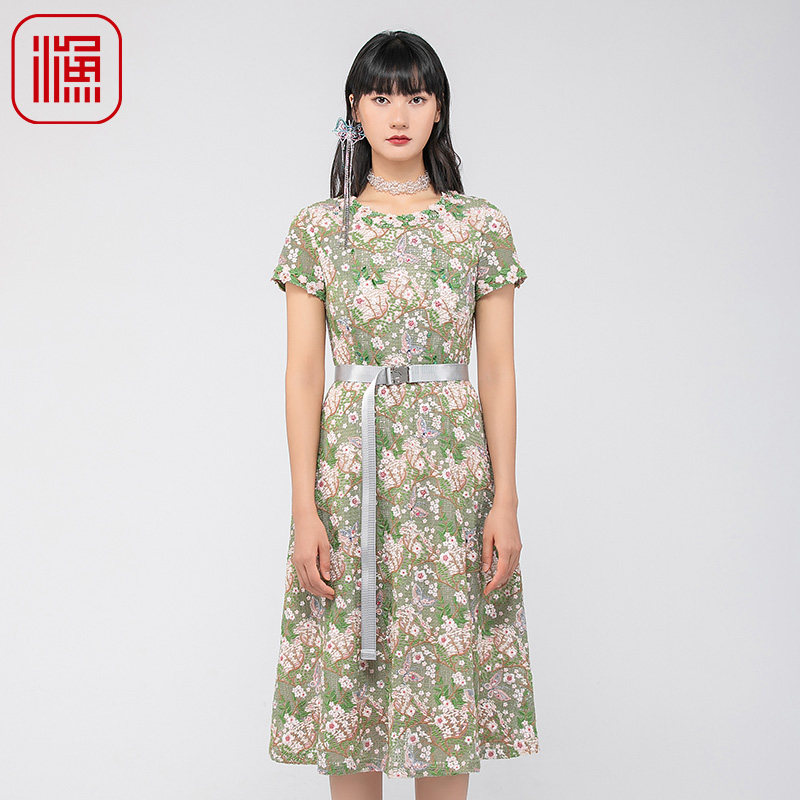 渔牌女装连衣裙2024新款女春秋镂空重工满身绣花气质裙子FGGB0069