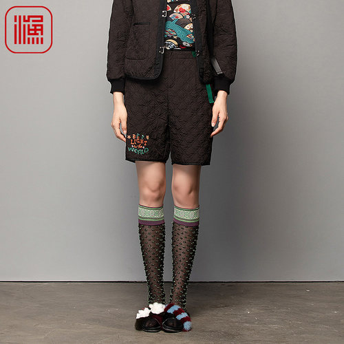 渔牌休闲裤女秋冬小方菱格